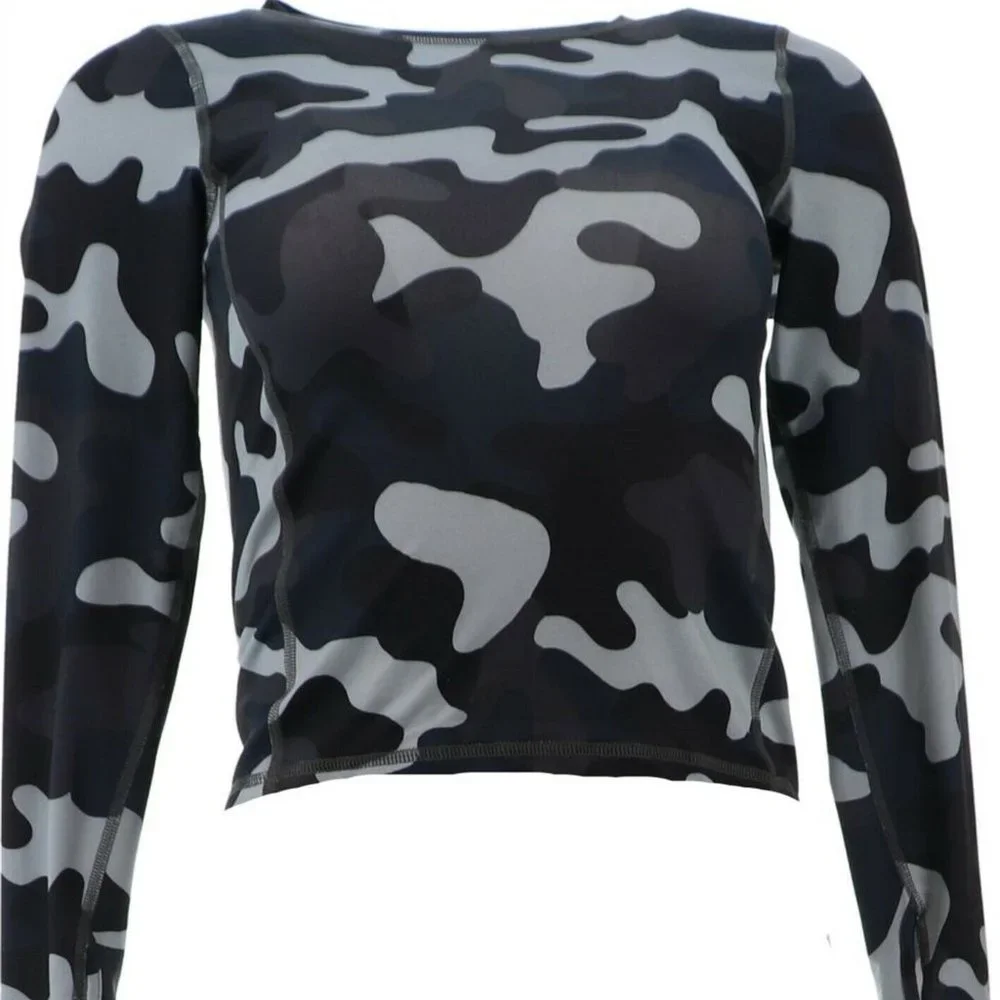 NWT LANDS' END BOY'S THERMASKIN HEAT UNDERWEAR CREWNECK TOP BLACK CAMO SMALL 8